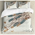 thumbnail image 1 of Ambesonne Jellyfish Duvet Cover Sets, Boho Feather Shells Fish, 2-King, Grey Beige Brown, 1 of 7