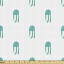 Ambesonne Jellyfish Fabric by the Yard Upholstery, Funny Characters, 5 Yards, Turquoise and White