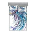 thumbnail image 1 of Ambesonne Jellyfish Fitted Sheet & Pillow Sham Set, Aqua Colors Creative, Calking, Blue Purple White, 1 of 2