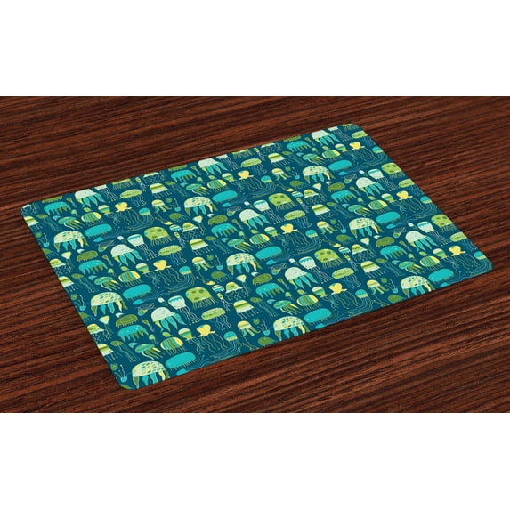 Ambesonne Jellyfish Place Mats Set of 4, Funny Sea Creatures, Standard Size, Multicolor