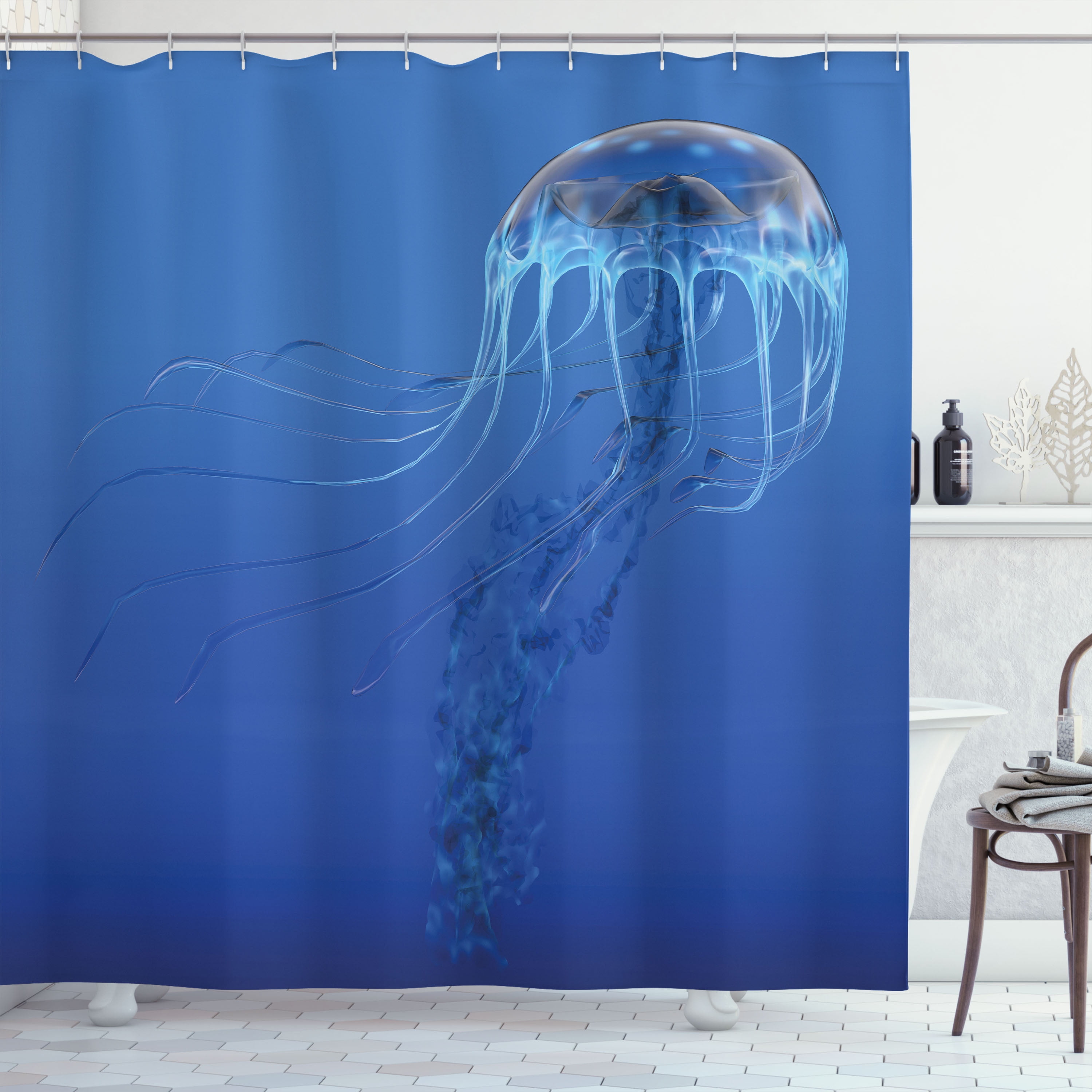 Ambesonne Jellyfish Shower Curtain, Blue Ocean Animal, 69"Wx70"L, Blue