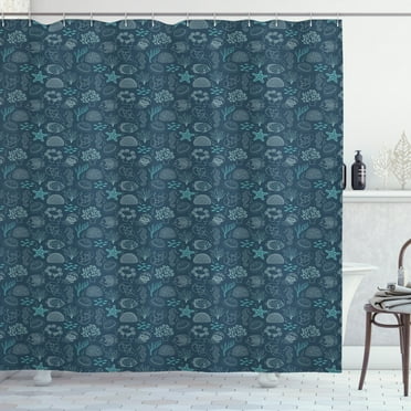 Ambesonne Jellyfish Shower Curtain, Marine Themed Monochrome, 69"Wx70"L, Petrol Blue Cadet Blue