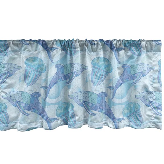 Ambesonne Jellyfish Window Valance, Dolphins Abstract Rounds, 54" X 18", Pale Sky Blue Multicolor