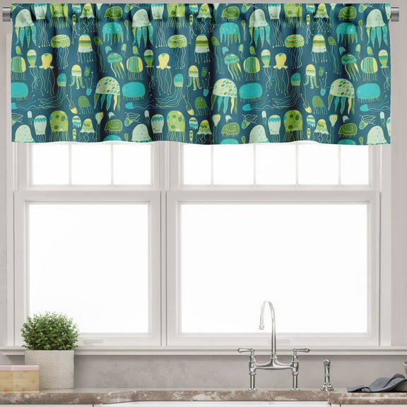Ambesonne Jellyfish Window Valance, Funny Sea Creatures, 54" X 12", Multicolor