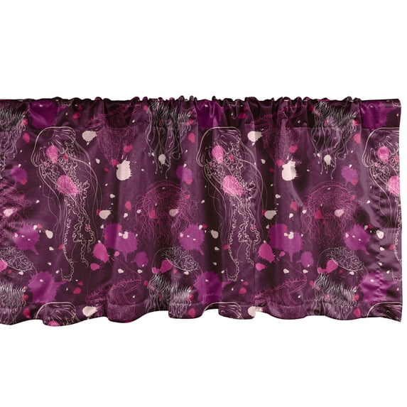 Ambesonne Jellyfish Window Valance, Jellyfish Paint Drops, 42" x 12", Dark Magenta and Rose