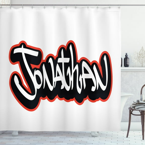 Ambesonne Jonathan Shower Curtain, Teenage Boys Name, 69"Wx70"L, Vermilion White