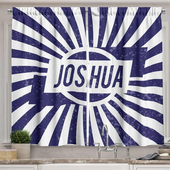 Ambesonne Joshua Kitchen Curtains, Navy Blue Worn Look, 55"x39", Navy Blue and White
