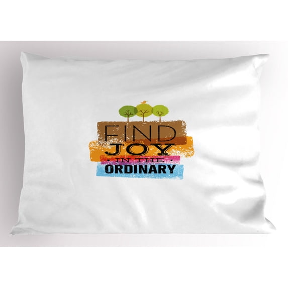 Ambesonne Joy Pillow Sham, Inspirational Words Bird, 26" X 20", Multicolor