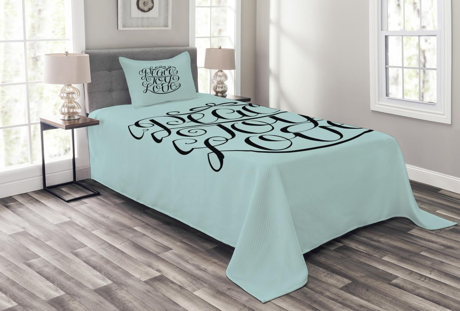 Turquoise and Black Twin Polyester Bedspread Set
