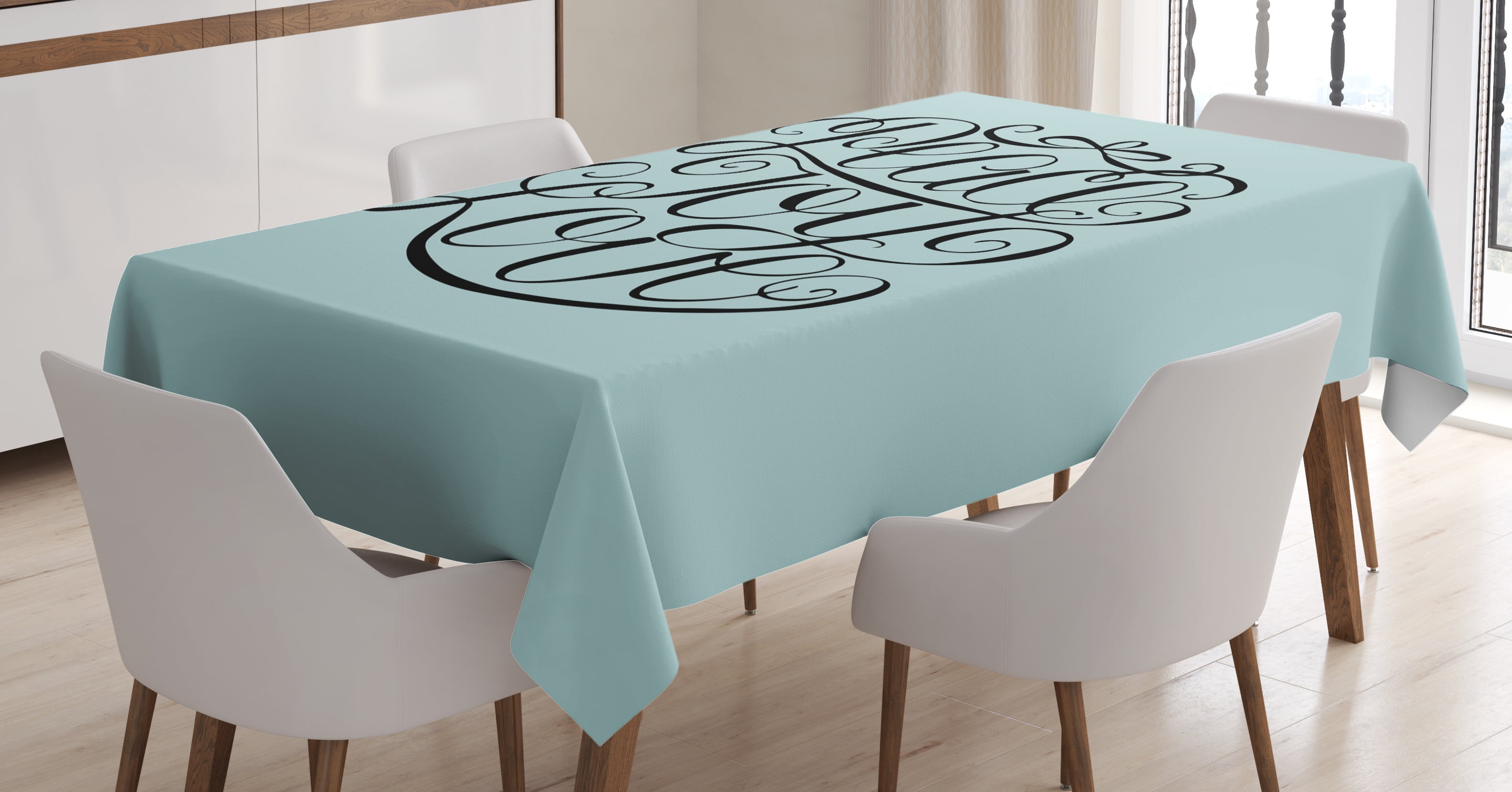 Ambesonne Joy Tablecloth Rectangular Table Cover, Peace Love Joy Lettering, 60"x90", Turquoise