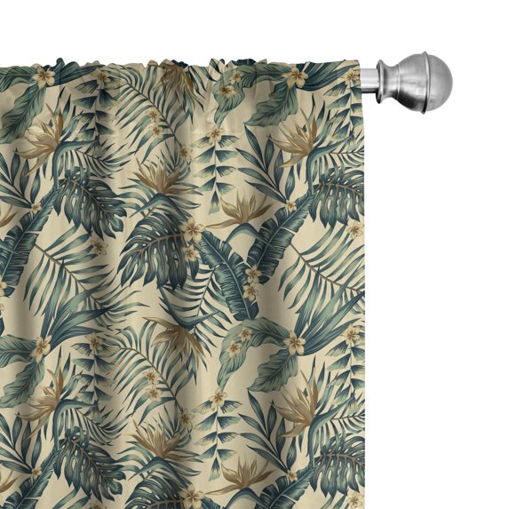 Ambesonne Jungle Window Curtains, Exotic Foliage Earth Tones, Each 28" W x 63" L, Cream Hunter Green