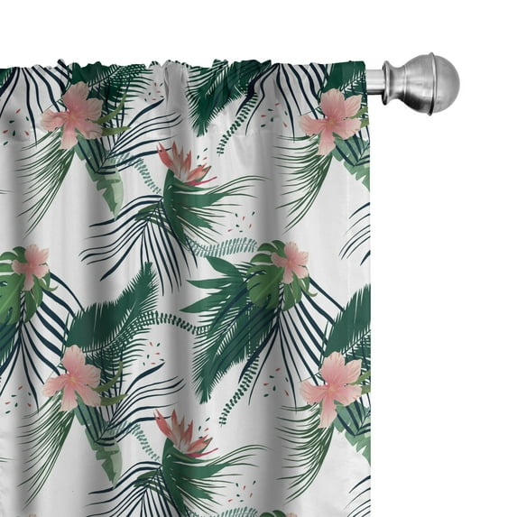 Ambesonne Jungle Window Curtains, Tropical Brazil Botany, Each 28" W x 84" L, Hunter Green Coral White