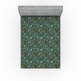 thumbnail image 1 of Ambesonne Jungle Animals Fitted Sheet, Tiger Crane Birds, California King, Green Teal and Ginger, 1 of 5