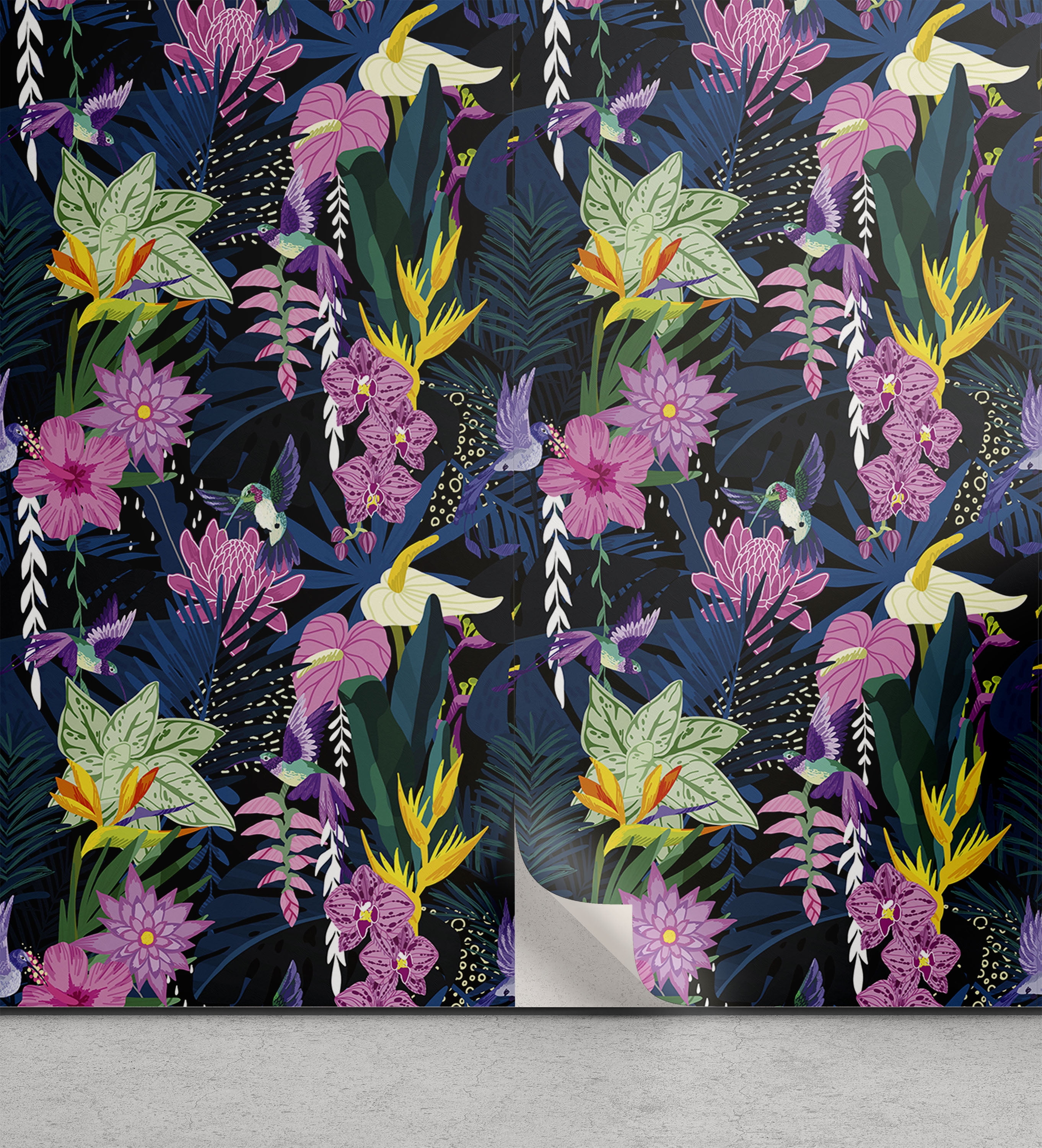 Ambesonne Jungle Art Peel & Stick Wallpaper for Home, Dark Floral