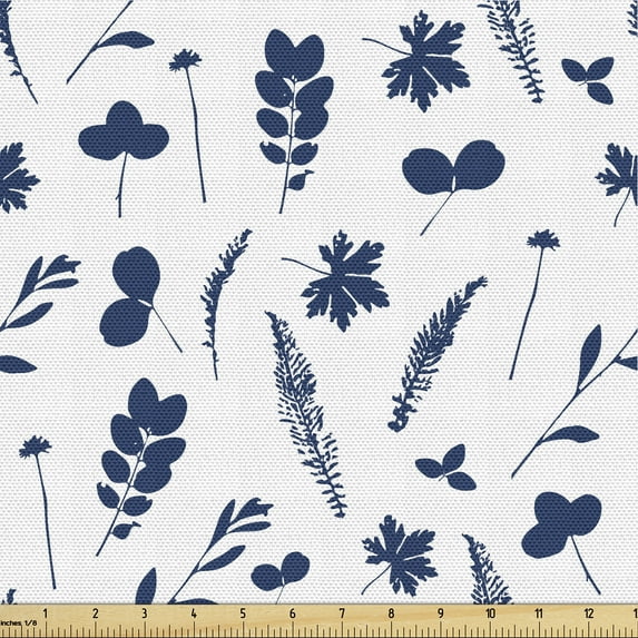 Ambesonne Jungle Boho Fabric by the Yard Upholstery, Cyanotype Style Flowers, 3 Yards, White Indigo