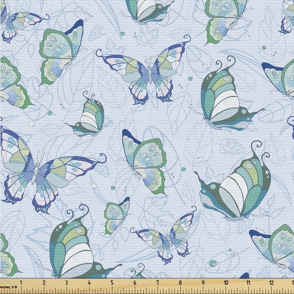 Ambesonne Jungle Boho Fabric by the Yard Upholstery, Exotic Moth Pattern Art, 1 Yard, Pale Azure Blue Teal
