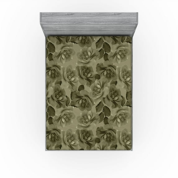 Ambesonne Jungle Boho Fitted Sheet, Garden Scene Flowers, California King, Olive Green and Reseda Green