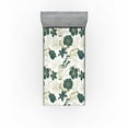 thumbnail image 1 of Ambesonne Jungle Boho Fitted Sheet, Hibiscus Rose Flowers, Twin Size, Hunter Green Slate Brown, 1 of 5