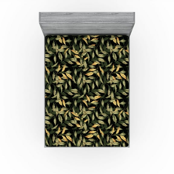 Ambesonne Jungle Boho Fitted Sheet, Tropical Wild Forest, Full Size, Pistachio Green Mustard
