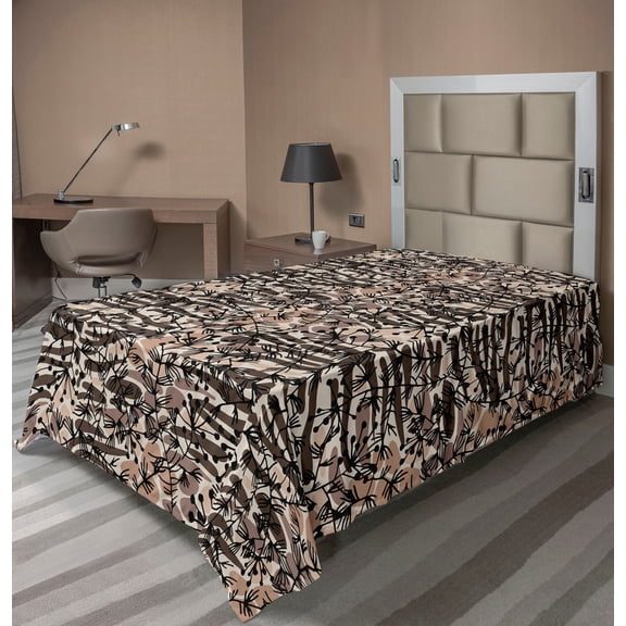 Ambesonne Jungle Boho Flat Bedding Sheet Soft Top Sheet, Abstract Floral on Hues, Twin, Dark Rosewood Sand Brown