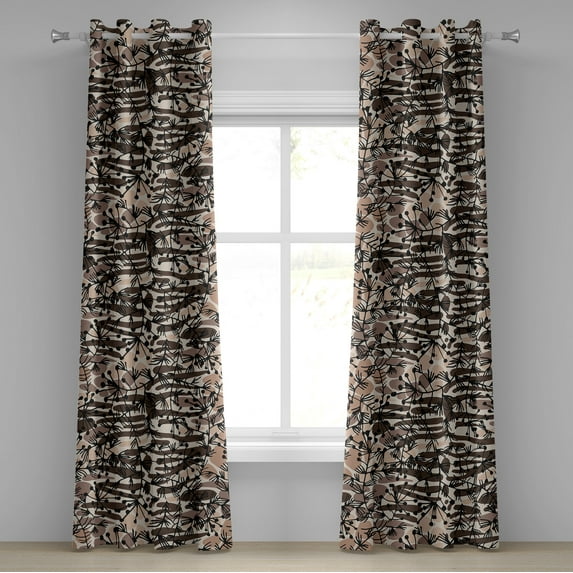 Ambesonne Jungle Boho Grommet Curtain, Abstract Floral on Hues, 50"x84", Dark Rosewood Sand Brown
