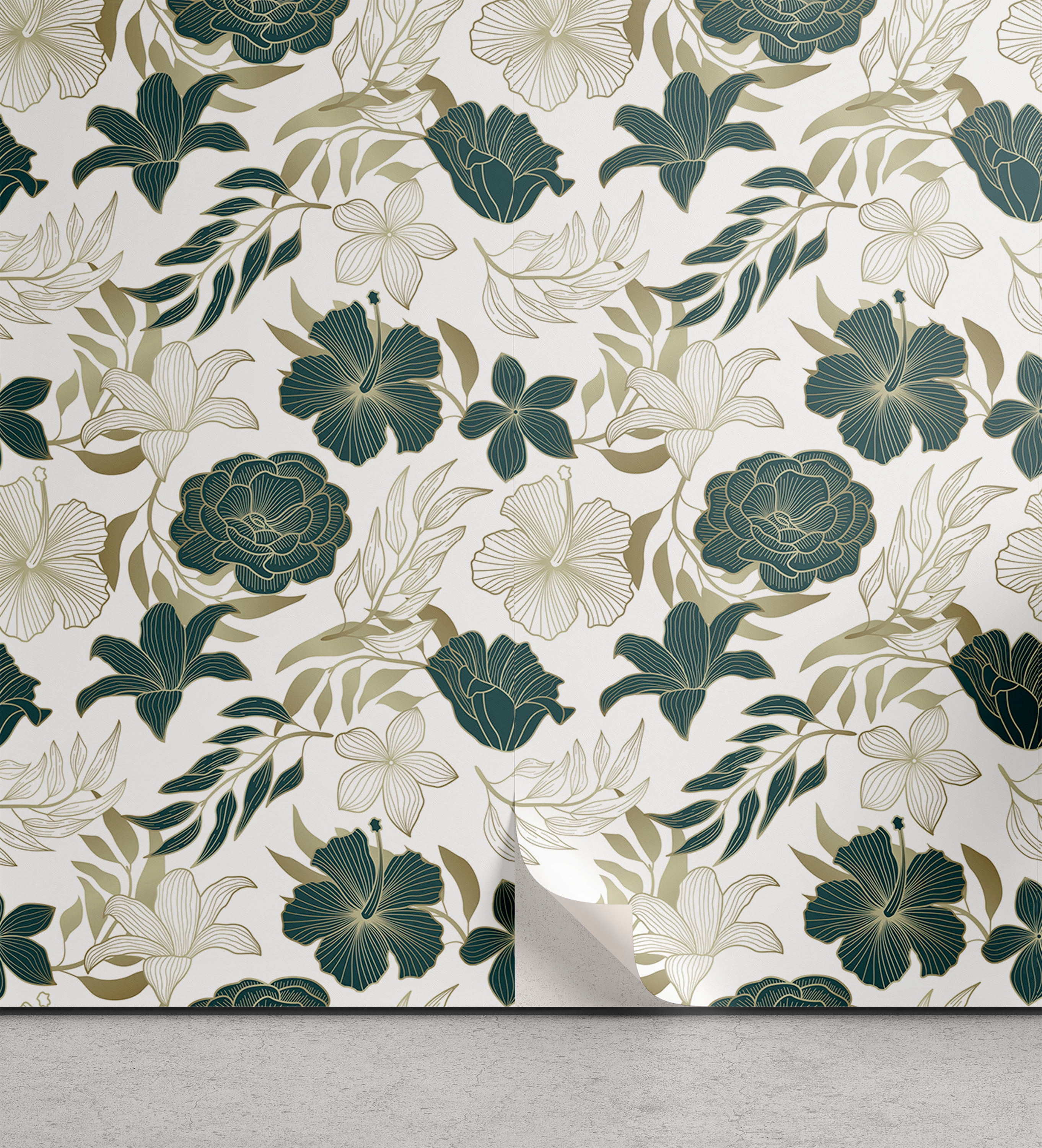Ambesonne, Jungle Boho Peel & Stick Wallpaper for Home, Hibiscus Rose