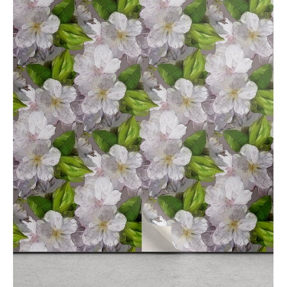 Ambesonne Jungle Boho Peel & Stick Wallpaper for Home, Spring Floral Pattern, 13"x72", Fern Green Pale Grey