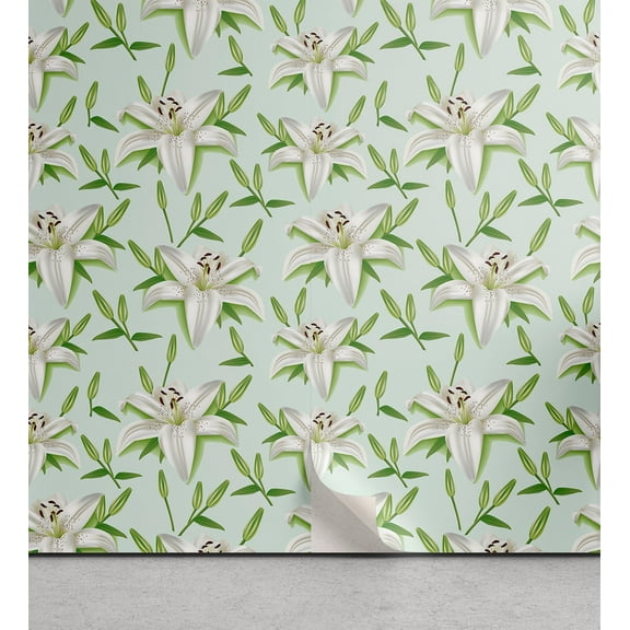 Ambesonne Jungle Boho Peel & Stick Wallpaper for Home, Tropical Springtime Art, 13"x72", Fern Green and Pale Grey