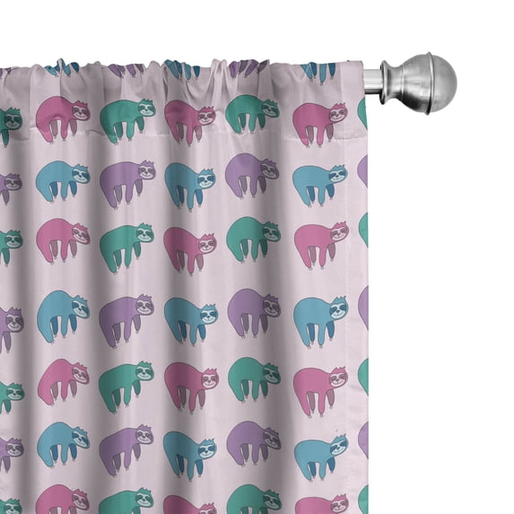 Ambesonne Jungle Cartoon 4-Panel Curtains, Funny Exotic Sloth, 56"x84", Pale Pink Multicolor