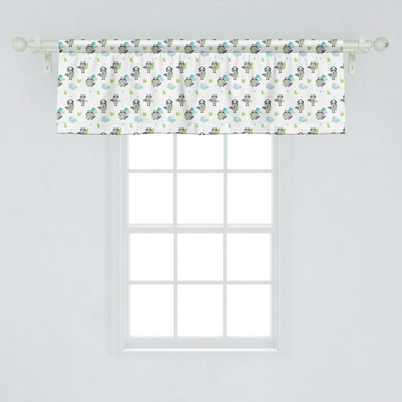 Ambesonne Jungle Cartoon Window Valance, Raccoon Trees Clouds, 54" X 18", White Multicolor