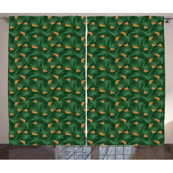 Ambesonne Jungle Curtains 2 Panel Set, Tropical Rainforest, 108" x 63", Green and Multicolor