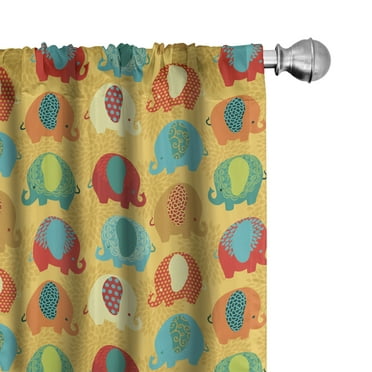 Ambesonne Jungle Curtains, Elephants Ornaments, Pair of 28"x84", Multicolor
