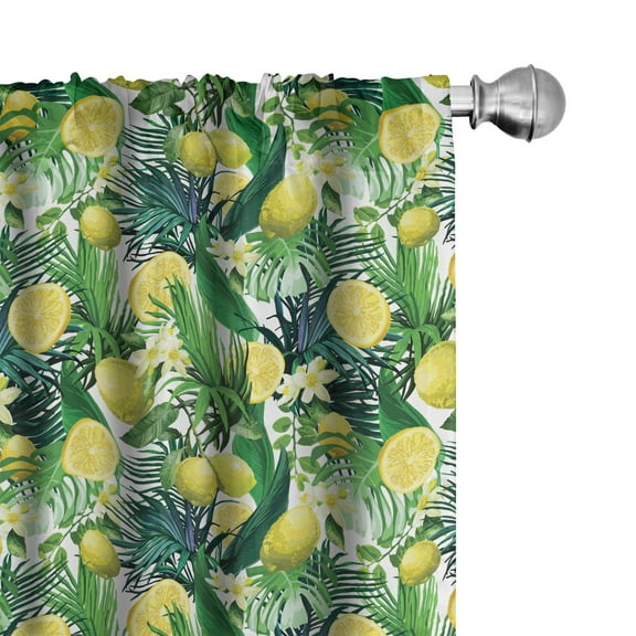 Ambesonne Jungle Curtains, Exotic Plants Green Leaf, Pair of 28"x84", Yellow Forest Green