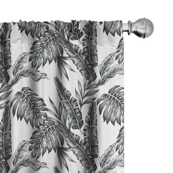 Ambesonne Jungle Curtains, Tropical Tree Leaves, Pair of 28"x63", Black Grey White