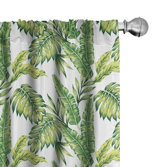 Ambesonne Jungle Curtains, Vintage Tropical Palm Leaf, Pair of 28"x63", Fern Green Lime