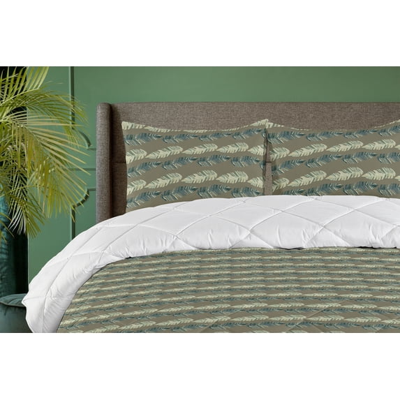Ambesonne Jungle Down Alternative Quilt Comforter, Tropical Atmosphere Forest, Queen, Sage Green Slate Blue