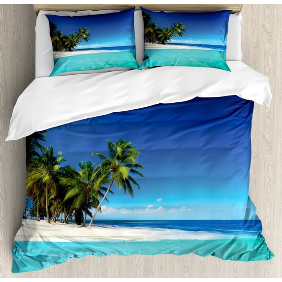 Ambesonne Jungle Duvet Cover Set, Seaside Nature Tropic, Queen, Royal Blue Turquoise