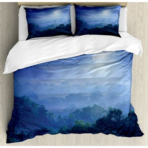 Ambesonne Jungle Duvet Cover Set, Sri Lanka Rainforest, 2-Calking, Green and Blue