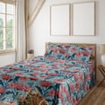 thumbnail image 1 of Ambesonne Jungle Fitted & Flat Sheet with Sham 3 Pcs Set, Nature Flower Leaves Dots, Twin XL, Cadet Blue and Coral, 1 of 5