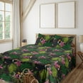 thumbnail image 1 of Ambesonne Jungle Fitted & Flat Sheet with Shams 4 Pcs Set, Toucan and Peacock Jungle, Full, Pistachio Green Soft Pink, 1 of 5