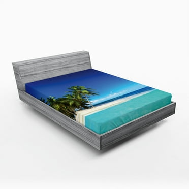 Ambesonne Jungle Fitted Sheet 2 Pcs Set, Seaside Nature Tropic, California King, Royal Blue Turquoise