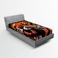 thumbnail image 1 of Ambesonne Jungle Fitted Sheet, Hunter Forest King Tiger, Twin Size, Orange White and Black, 1 of 2