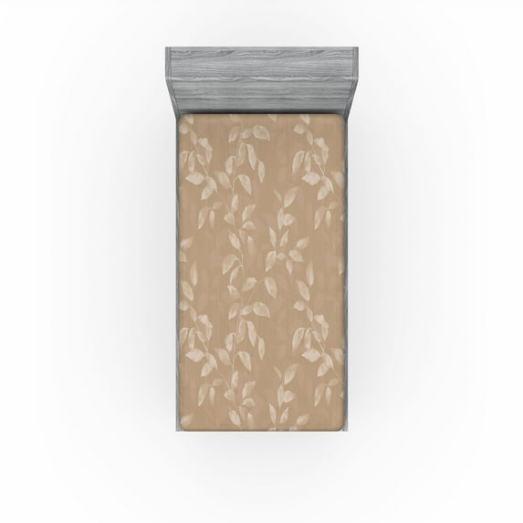 Ambesonne Jungle Fitted Sheet, Minimalist Leaf Rustic Back, Twin Size, Pale Taupe and Pale Grey