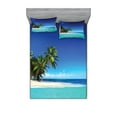 thumbnail image 1 of Ambesonne Jungle Fitted Sheet & Pillow Sham Set, Seaside Nature Tropic, Full, Royal Blue Turquoise, 1 of 2