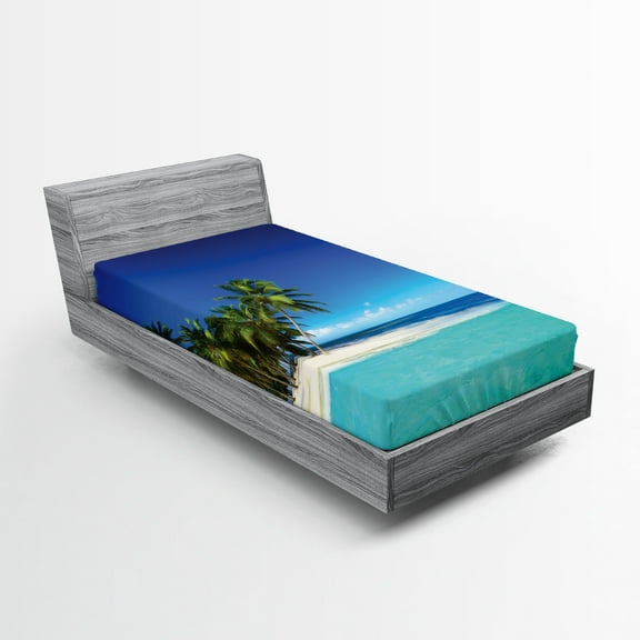 Ambesonne Jungle Fitted Sheet, Seaside Nature Tropic, Twin XL Size, Royal Blue Turquoise