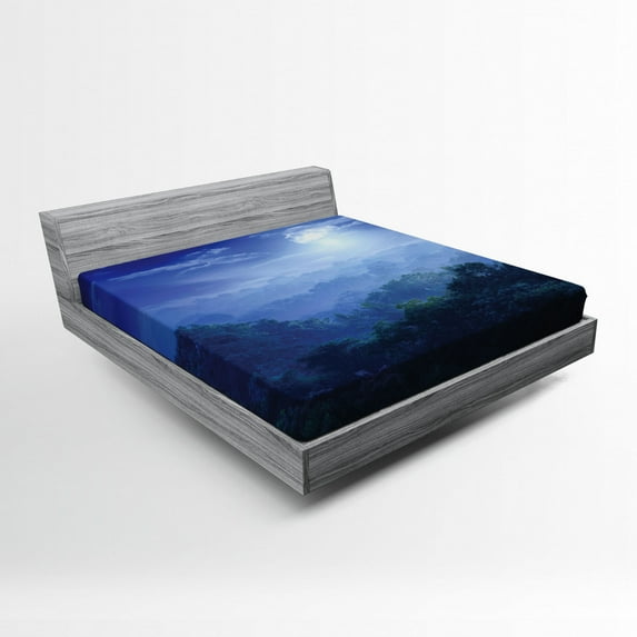 Ambesonne Jungle Fitted Sheet, Sri Lanka Rainforest, Full Size, Green and Blue