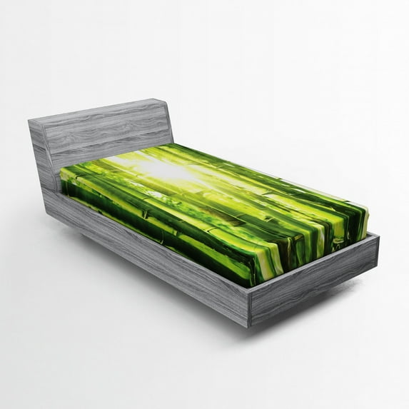 Ambesonne Jungle Fitted Sheet, Sun Beams in Wild Jungle Art, Twin Size, Lime Green Yellow