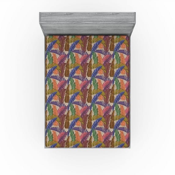 Ambesonne Jungle Fitted Sheet, Tropical Forest Leaves Print, California King, Laurel Green and Lavender