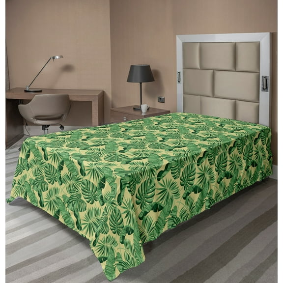 Ambesonne Jungle Flat Sheet, Brazil Forest Foliage, TwinXL Size, Eggshell and Green
