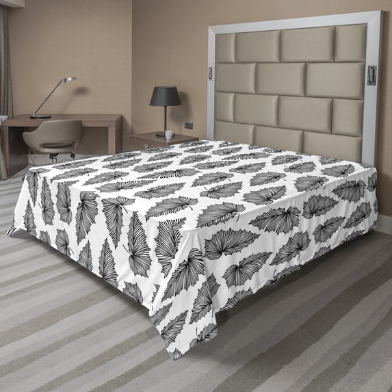 Ambesonne Jungle Flat Sheet, Exotic Forest, California King, Black and White